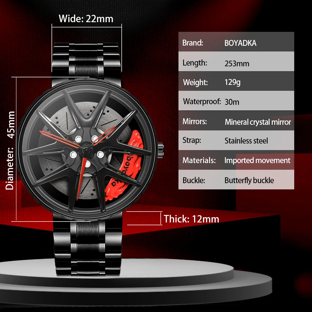 2021 Zegarki Męskie Rim Hub Watch Wheel Wristwatch Zegar Sport Car Custom Design Creative Męski Zegarek Relogio Masculino