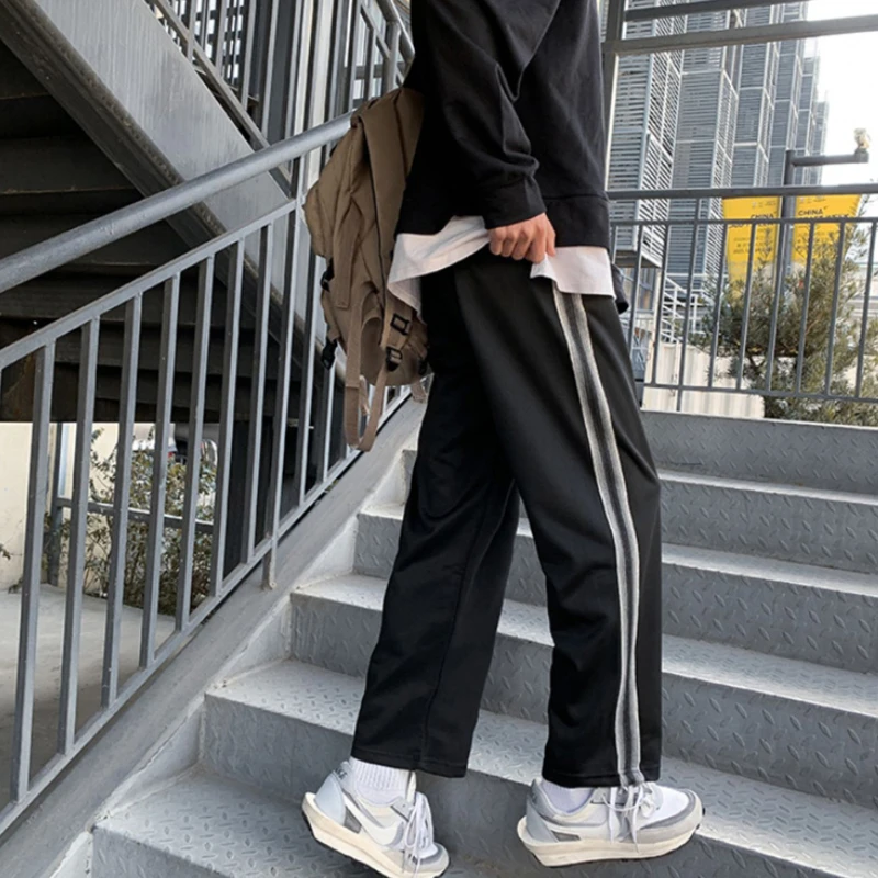 Eleganckie Spodnie Męskie Temat Paski elastyczne Talii Letnie Spodnie o długości do kostek High Street Koreański styl Hip-Hop Sport Nastolatki Codzienne