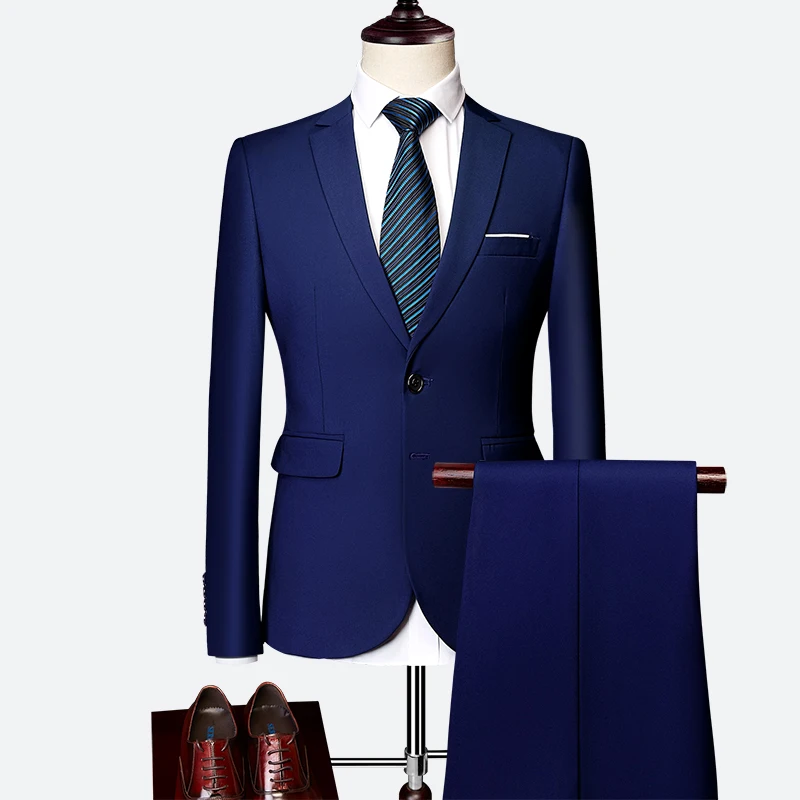 Klasyczny Męski Garnitur Zestaw 2019 High-end Customized Solid Color Slim Business Dress Narzeczony Ślub Odzież Wysokiej Jakości Smoking /2szt