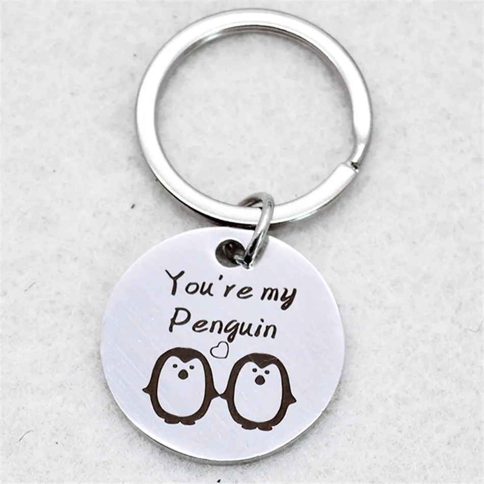 PENGBIN Penguin Brelok Prosty Stali Nierdzewnej Grawerowane Mój Pingwin Metalowy Brelok Torebka Wisi Wisiorek Prezent