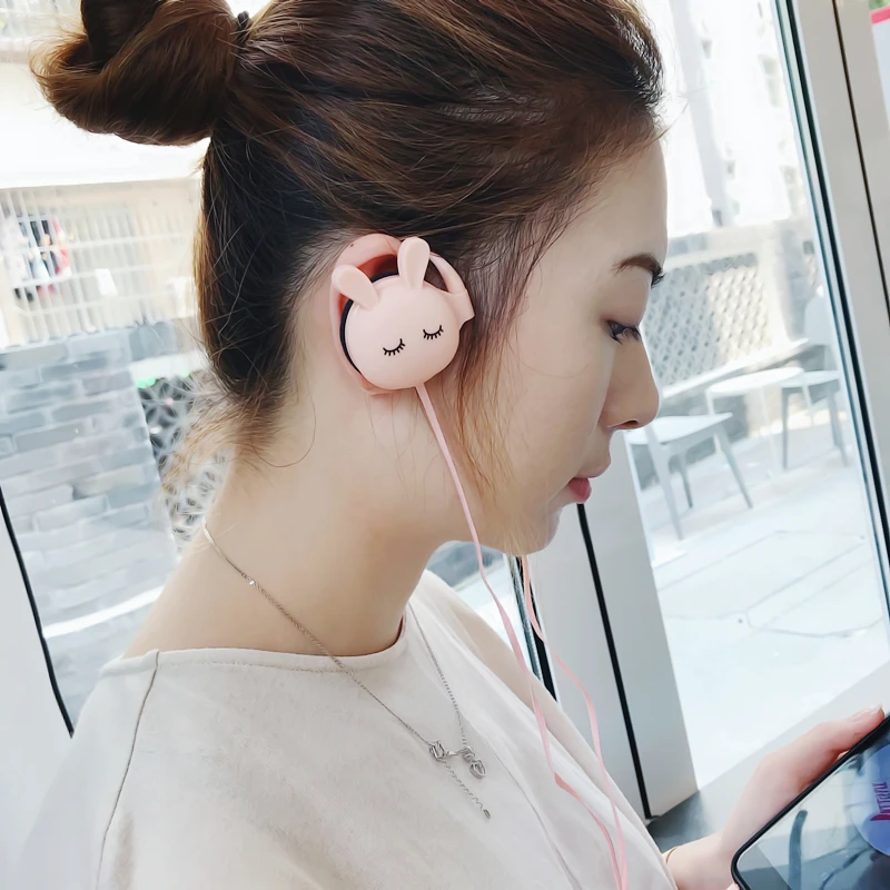 Cute Uczeń Słuchawki Kreskówka Królik Przewodowy Zestaw Słuchawkowy Słuchawki Muisc Słuchawki Stereo Z Mikrofonem Dziewczyny Prezent