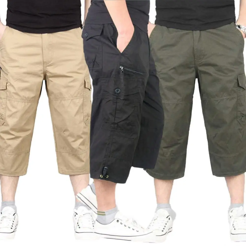 50%GORĄCY Mężczyźni Jednolity Kolor Oddychająca Kieszeni Temat Bezpośrednie Capri Kuse Spodnie Spodnie