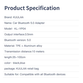 Aux Adapter Bluetooth Dongle Kabel Do Samochodu 3,5 mm Złącze Aux Bluetooth 5.0 Odbiornik Głośnik Audio Muzyka Nadajnik