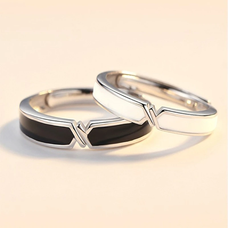2szt Czarno-Białe Miłośnicy Węzeł Pierścień Pasma Zestaw Pary Odpowiednie Pierścienie Biżuteria R7RF