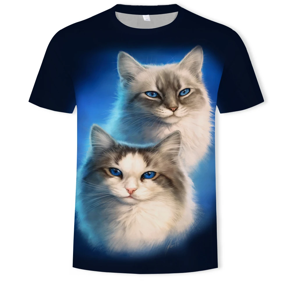 Nowość na 2021 rok Fajna koszulka dla mężczyzn i kobiet dwa koty druku 3d koszulka letnie t-shirty z krótkim rękawem męskie koszulki XXS-6XL