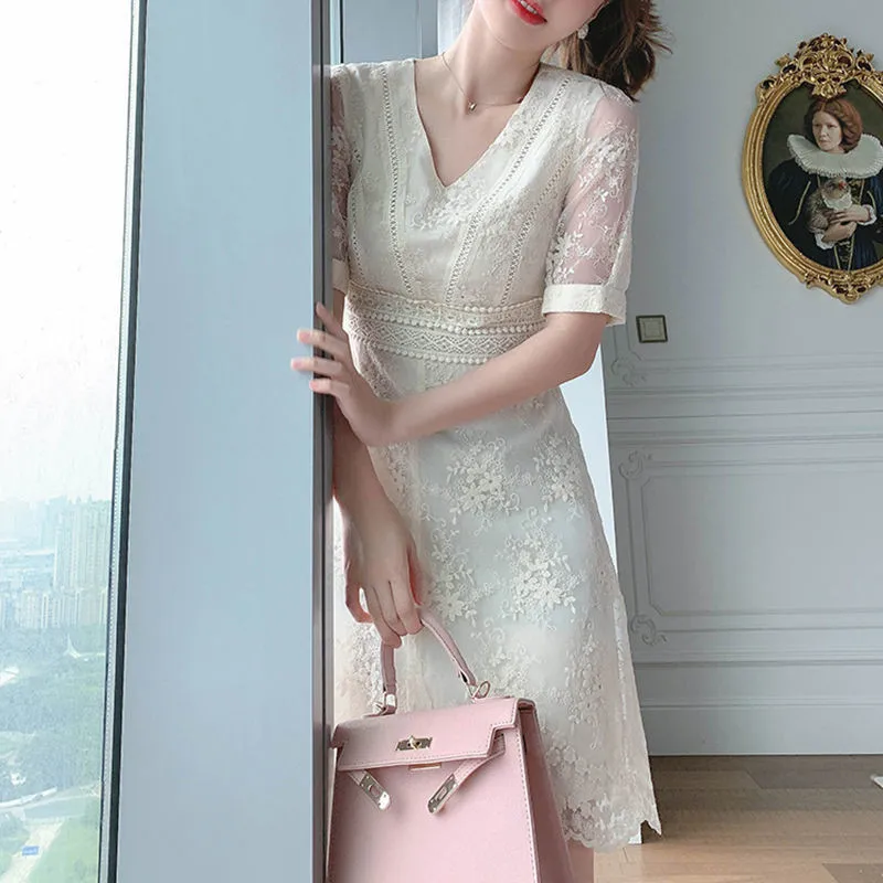 Kobieca sukienka Lato V-Neck Z Długim Rękawem Biała koronkowa elegancka krótka Mini Sukienka Suknia wieczorowa suknia wieczorowa vestido de mujer 2021