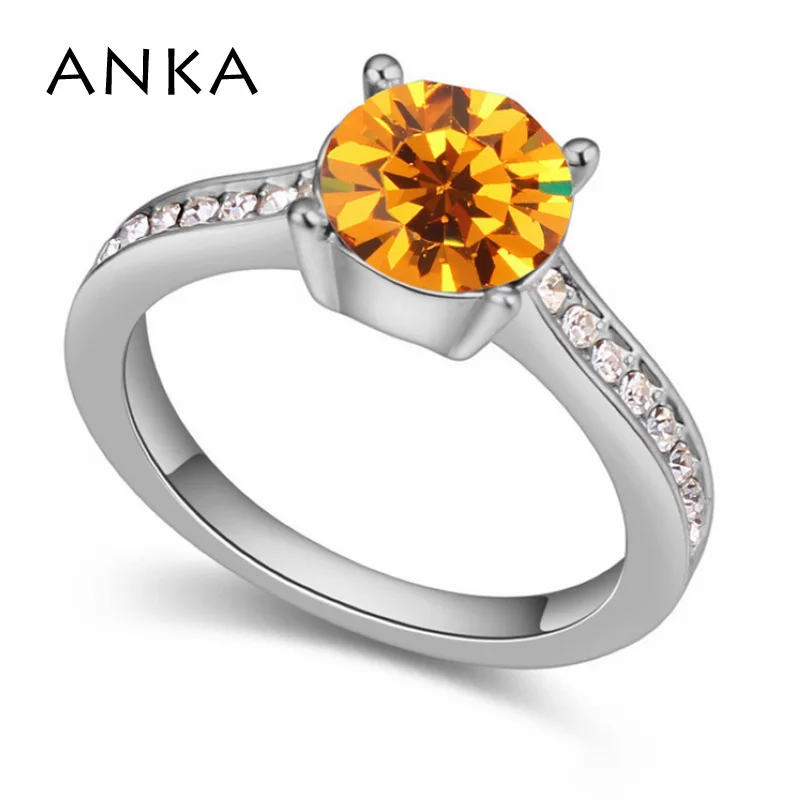 ANKA real brand new simple trendy wedding crystal ring rhodium plated jewelry for women love CZ weddings rings set #115233