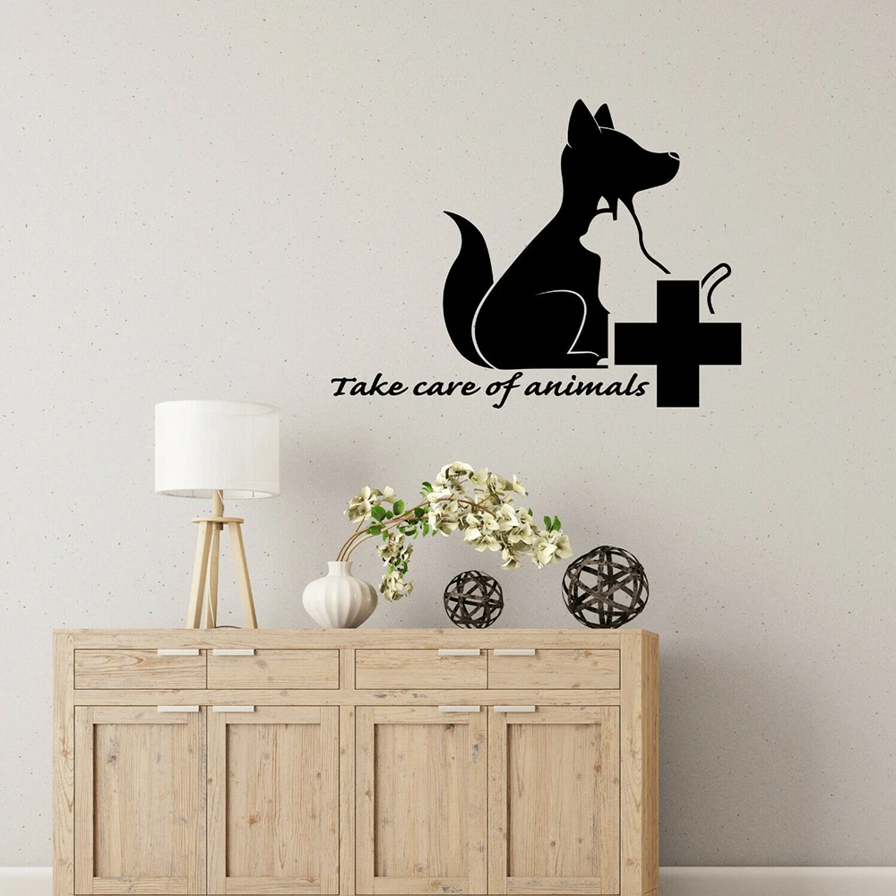 Pet clinic Quote Wall Decal Take Care Of Animals Veterinary Clinic Wall Stickers Pet Clinic Window Decor Tapety Winylowe X751