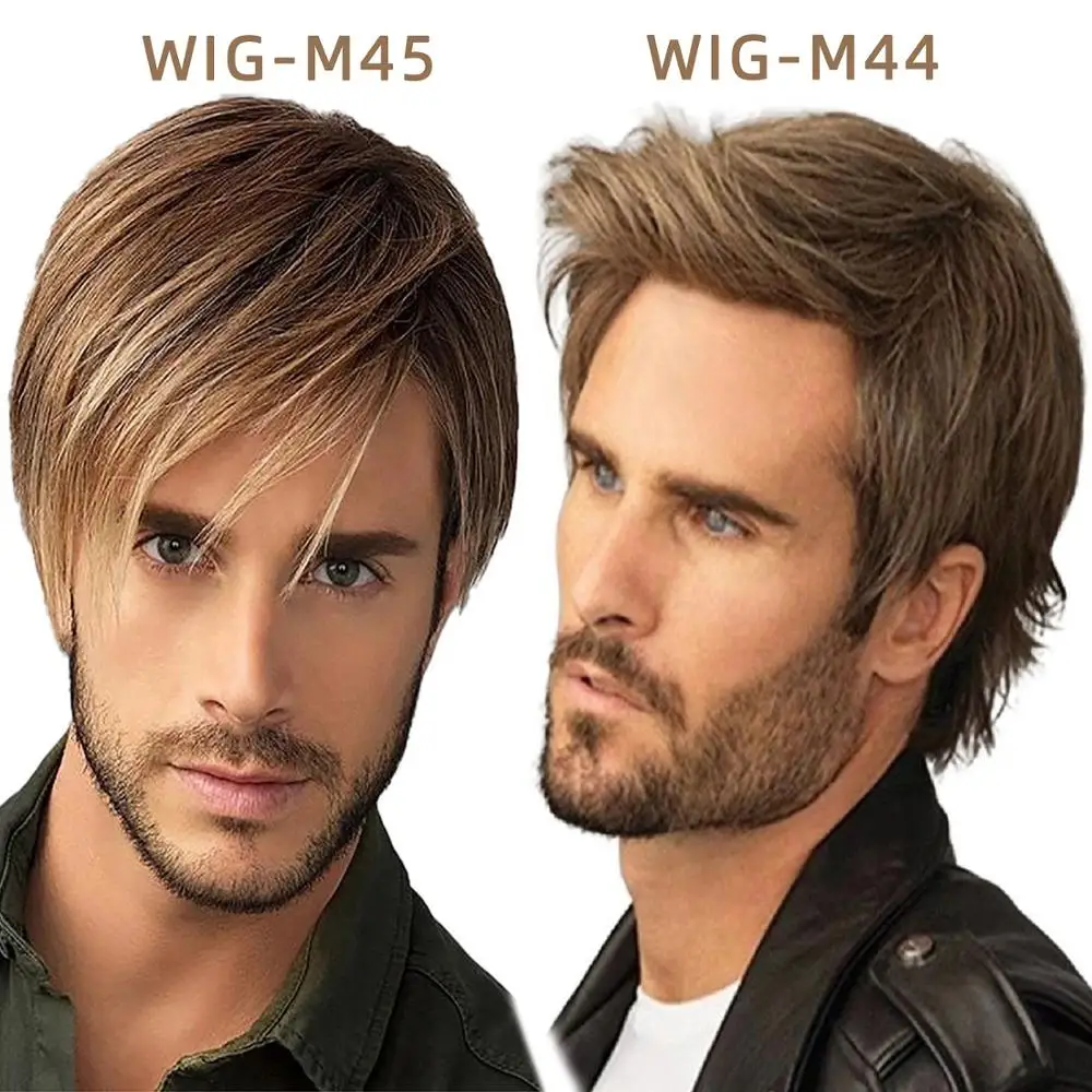 DAN BO Realistyczny naturalne peruki krótkie włosy peruki męskie brązowy syntetyczne odporne na wysokie temperatury, peruka